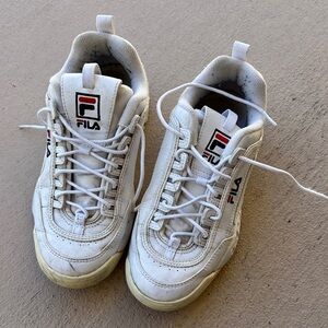 Fila White Low-Top Sneakers with Red and Navy Logo Accents